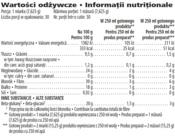 Herbalife Beta Heart® Vanilie Informaţii nutriţionale