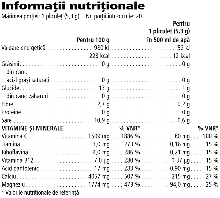 Herbalife24 Hydrate Portocale Informaţii nutriţionale