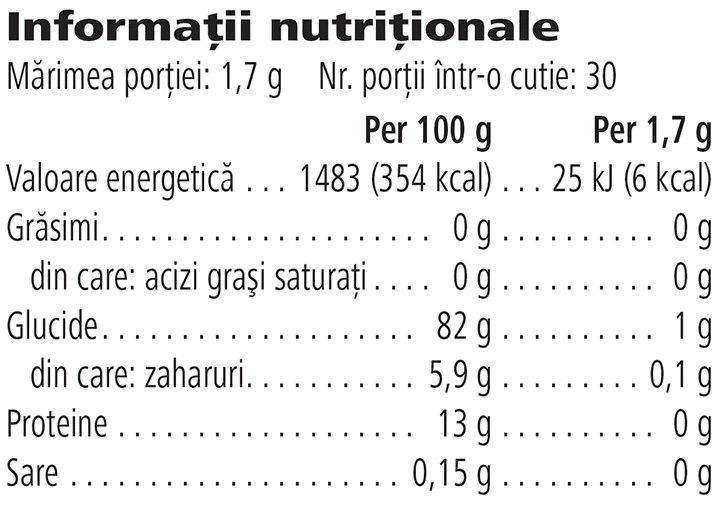 Herbalife Ceai pe Bază de Plante Original 51g Informaţii nutriţionale