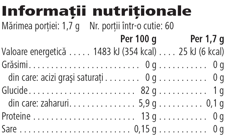 Herbalife Ceai pe Bază de Plante Original 102g Informaţii nutriţionale