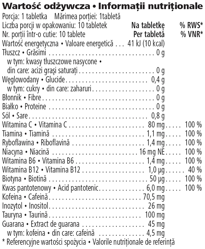Herbalife LiftOff® Lămâie & Lime Informaţii nutriţionale