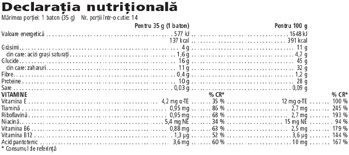 Herbalife Baton Proteic Vanilie şi Migdale Informaţii nutriţionale